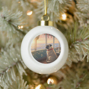 Pug Kerstcruise: Pawsome Vakantie Vreugde Keramische Bal Ornament