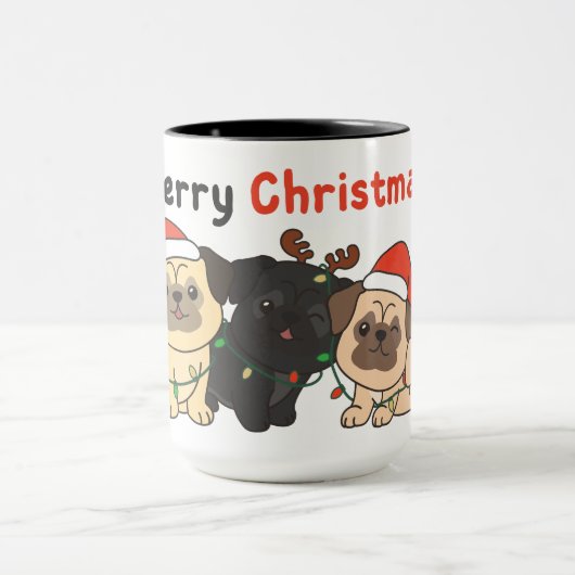 Pug-kerstdieren Cute Dogs Merry Kerstmis Mu Mok (Midden)