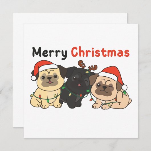 Pug-kerstdieren koken teefjes vrolijk kerstfeest i kaart (Voorkant / Achterkant)