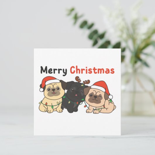 Pug-kerstdieren koken teefjes vrolijk kerstfeest i kaart (Staand voorkant)