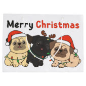 Pug-kerstdieren kotsen met vrolijk kerstfeest groot cadeauzakje (Achterkant)