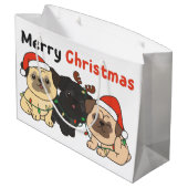 Pug-kerstdieren kotsen met vrolijk kerstfeest groot cadeauzakje (Achterkant Gekanteld)