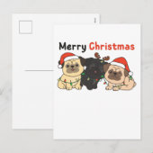 Pug-kerstdieren kotsen vrolijk kerstfeest feestdagenkaart (Voorkant / Achterkant)