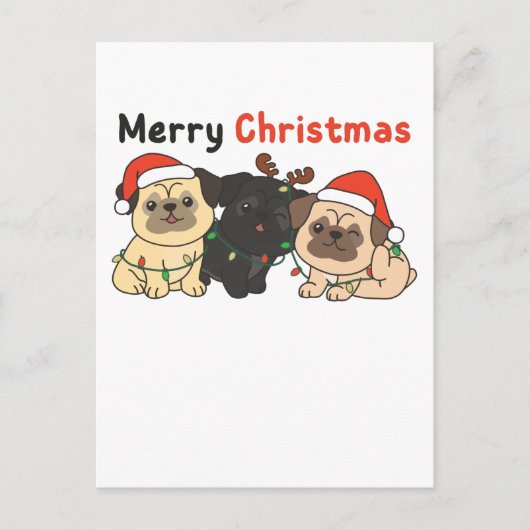 Pug-kerstdieren kotsen vrolijk kerstfeest feestdagenkaart (Voorkant)