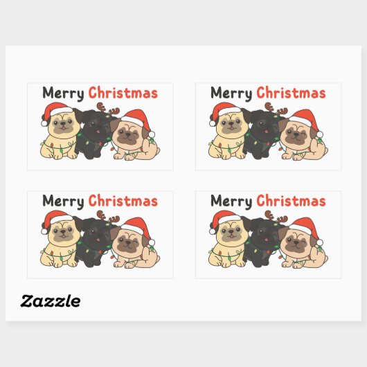 Pug-kerstdieren kotterhonden Merry Sticker (Vel)