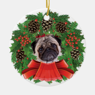 Pug Kerstfeestdag Wreate Keramisch Ornament