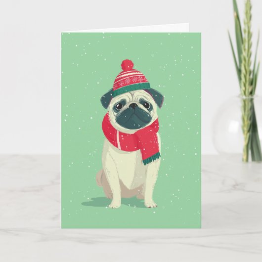 Pug Kerstgroet Kaart (Voorkant)