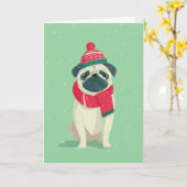 Pug Kerstgroet Kaart (Gele Bloem)
