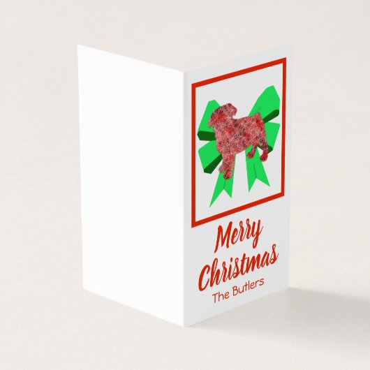 Pug-kersthond en Green Bow-cadeautje Kaart (Buitenkant)