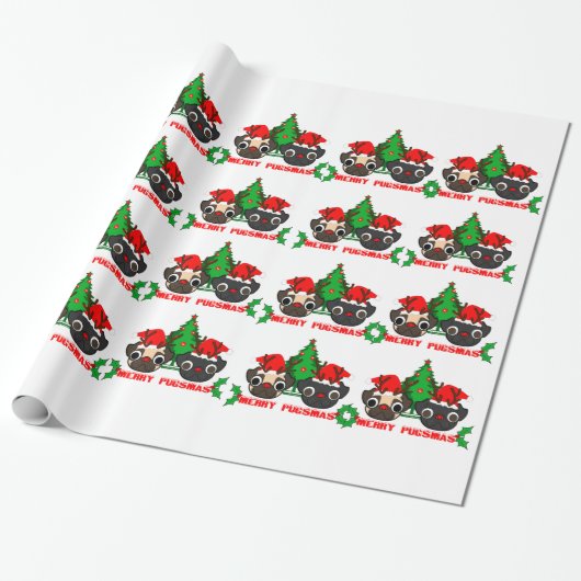 Pug-kerstinpakpapier Cadeaupapier (Uitgerold)