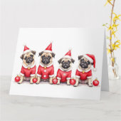 Pug Kerstjurk Sinterklaas Hoed Kaart (Gele Bloem)