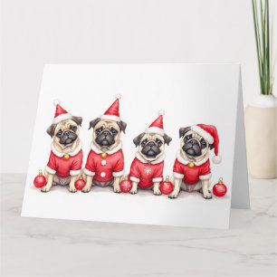 Pug Kerstjurk Sinterklaas Hoed Kaart