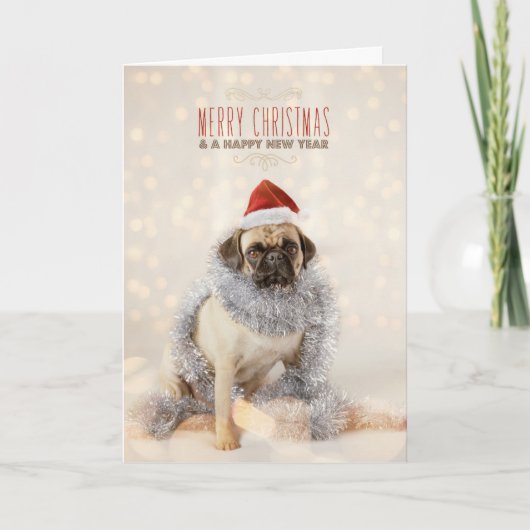 Pug Kerstkaart Feestdagen Kaart (Voorkant)