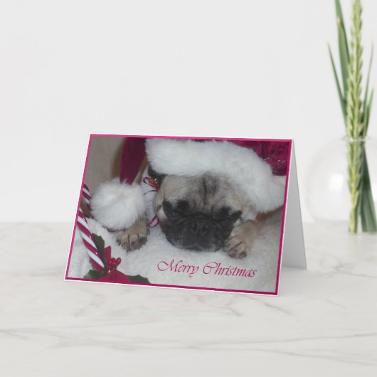 Pug Kerstkaart Feestdagen Kaart (Voorkant)