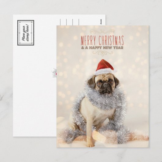 Pug Kerstkaart Feestdagenkaart (Voorkant / Achterkant)