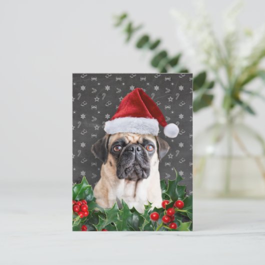 Pug-kerstkaart Feestdagenkaart (Staand voorkant)