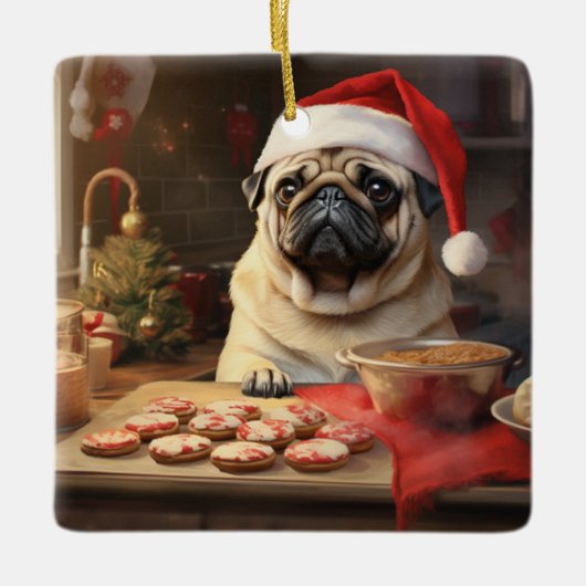 Pug Kerstkoekjes Feestelijke vakantie Keramisch Ornament (Voorkant)