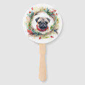 Pug Kerstkrans Feestelijke Pup Handwaaier (Voorkant)
