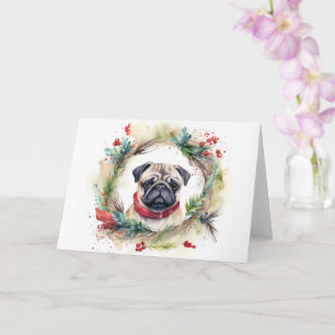 Pug Kerstkrans Feestelijke Pup Kaart