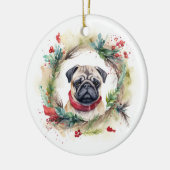 Pug Kerstkrans Feestelijke Pup Keramisch Ornament (Links)