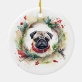 Pug Kerstkrans Feestelijke Pup Keramisch Ornament (Achterkant)