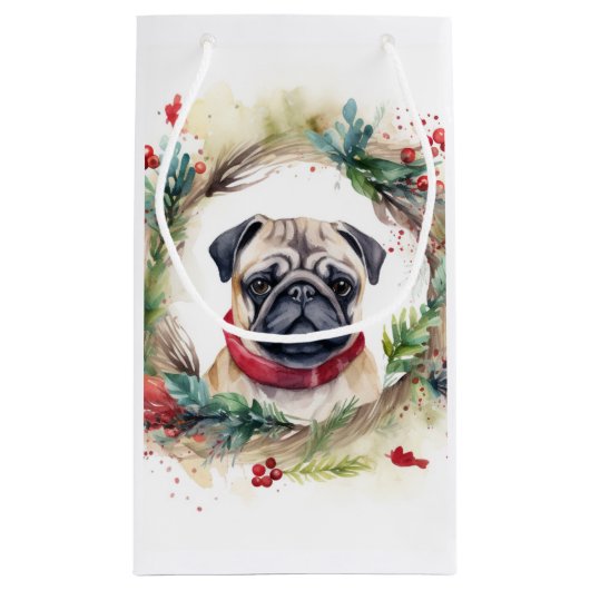 Pug Kerstkrans Feestelijke Pup Klein Cadeauzakje (Achterkant)