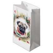 Pug Kerstkrans Feestelijke Pup Klein Cadeauzakje (Voorkant Gekanteld)