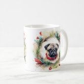 Pug Kerstkrans Feestelijke Pup Koffiemok (Voorkant rechts)
