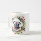 Pug Kerstkrans Feestelijke Pup Koffiemok (Voorkant links)
