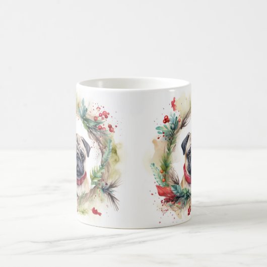 Pug Kerstkrans Feestelijke Pup Koffiemok (Center)