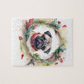 Pug Kerstkrans Feestelijke Pup Legpuzzel (Horizontaal)