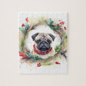 Pug Kerstkrans Feestelijke Pup Legpuzzel (Verticaal)