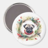 Pug Kerstkrans Feestelijke Pup Magneet (Voorkant / Achterkant)