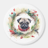 Pug Kerstkrans Feestelijke Pup Magneet (Voorkant)