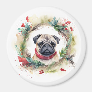 Pug Kerstkrans Feestelijke Pup Magneet