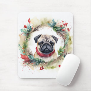 Pug Kerstkrans Feestelijke Pup Muismat