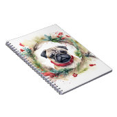 Pug Kerstkrans Feestelijke Pup Notitieboek (Rechterzijde)
