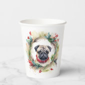Pug Kerstkrans Feestelijke Pup Papieren Bekers (Achterkant)