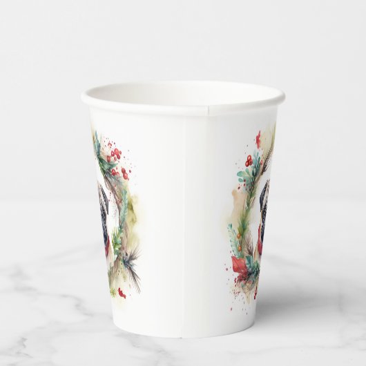 Pug Kerstkrans Feestelijke Pup Papieren Bekers (Rechts)