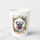 Pug Kerstkrans Feestelijke Pup Papieren Bekers (Voorkant)