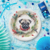 Pug Kerstkrans Feestelijke Pup Papieren Bordje (Feest)