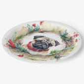 Pug Kerstkrans Feestelijke Pup Papieren Bordje (Gekanteld)