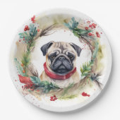 Pug Kerstkrans Feestelijke Pup Papieren Bordje (Voorkant)