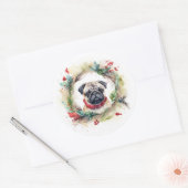 Pug Kerstkrans Feestelijke Pup Ronde Sticker (Envelop)