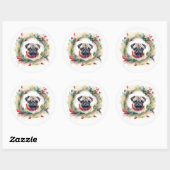 Pug Kerstkrans Feestelijke Pup Ronde Sticker (Vel)
