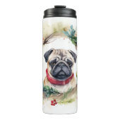 Pug Kerstkrans Feestelijke Pup Thermosbeker (Voorkant)