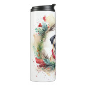 Pug Kerstkrans Feestelijke Pup Thermosbeker (Gedraaid links)