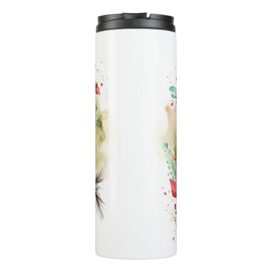 Pug Kerstkrans Feestelijke Pup Thermosbeker (Achterkant)