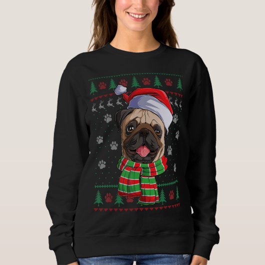 Pug Kerstlamlights Santa Hat Dog Ugly Sweater (Voorkant)