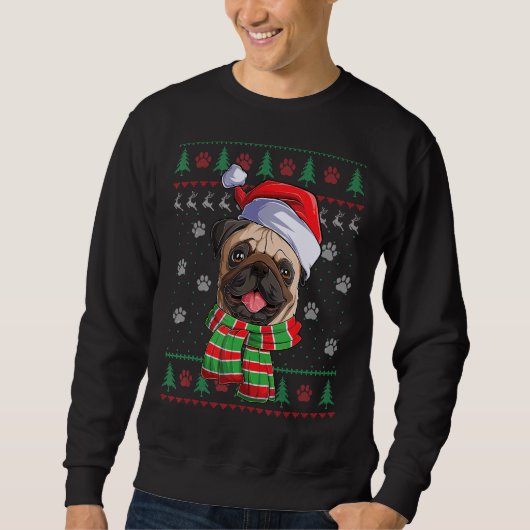 Pug Kerstlamlights Santa Hat Dog Ugly Sweater (Voorkant)